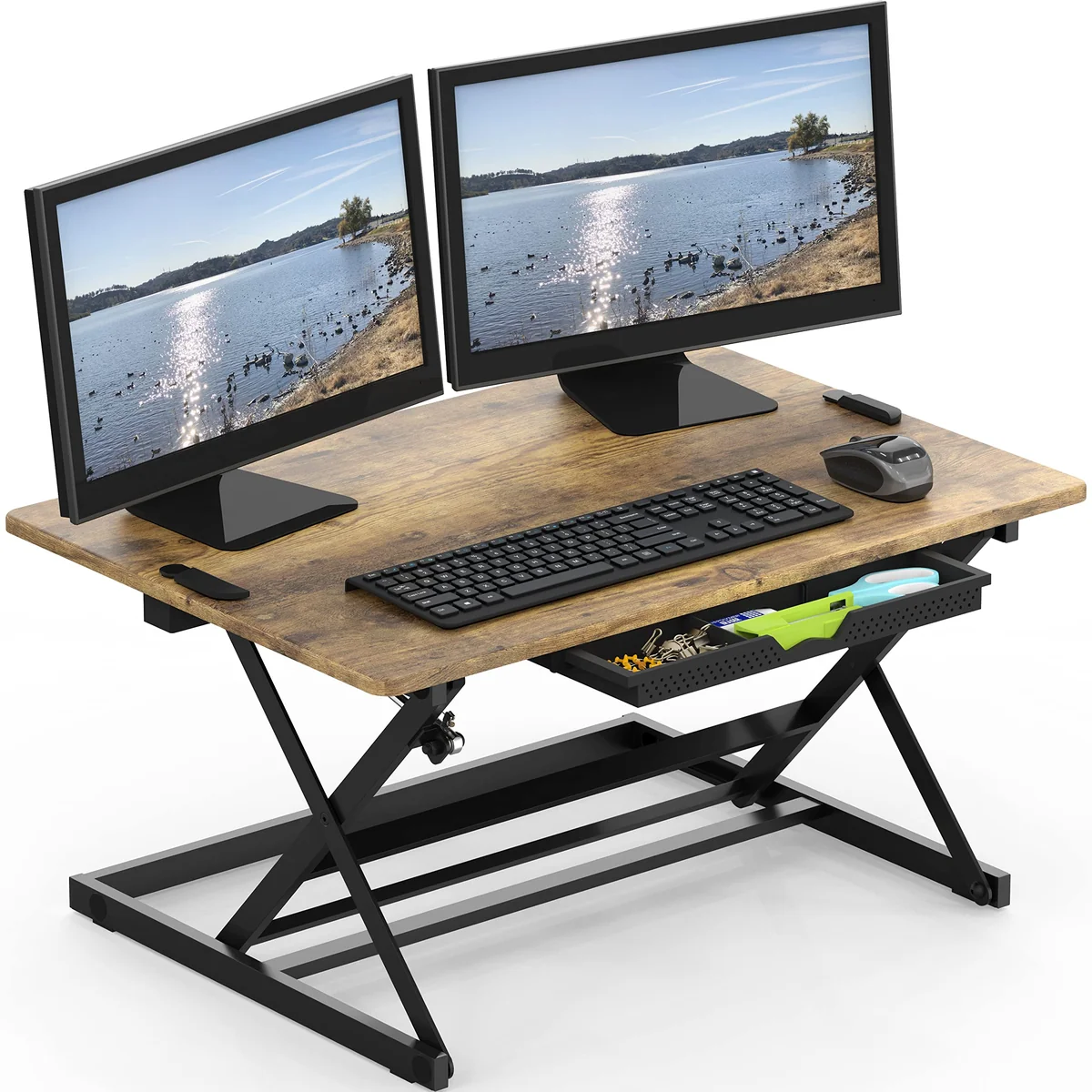 SHW 32" Over Desk Height Adjustable Standing Desk with Drawer
